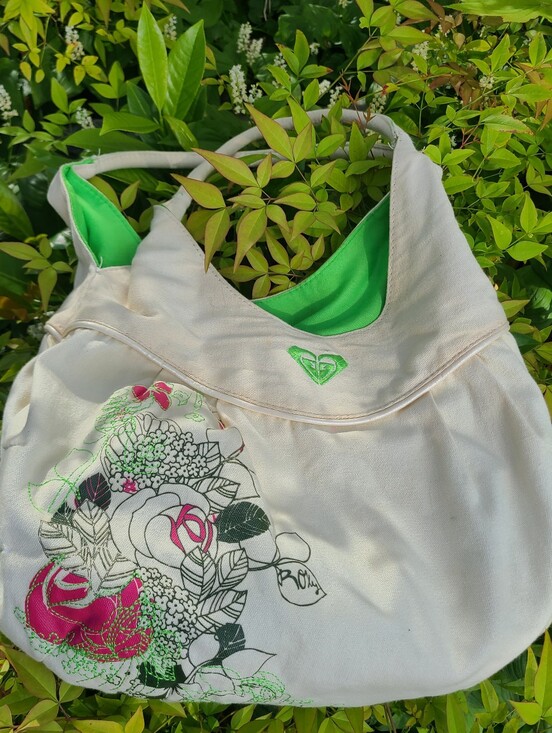 Roxy Handbags - Vintage Roxy Purse Tote Bag Y2K Green Pink Embroidery saddlebag purse Floral Pri